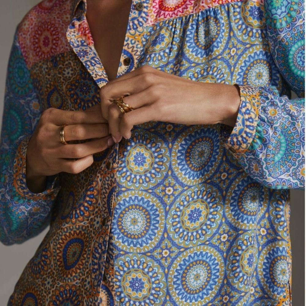 Anthropologie Maeve The Paz Button Down Patchwork Shirt XXS
